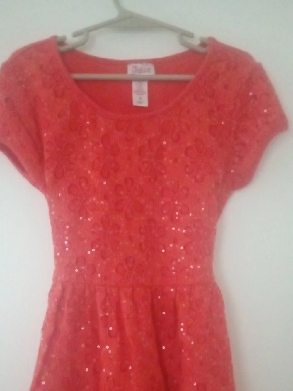girl 7/8 coral orange with sequin accent dress Justice